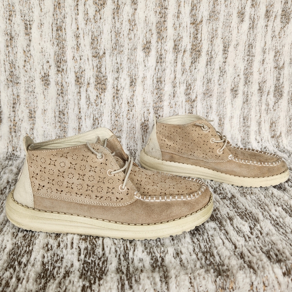 Hey Dude "Wendy Mid Suede Boho" Ivory Tan Leather | Women's Size 7 - Picture 8 of 16